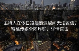主持人在今日凌晨遭遇秘闻无法置信，蜜桃传媒全网炸锅，详情直击