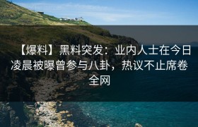 【爆料】黑料突发：业内人士在今日凌晨被曝曾参与八卦，热议不止席卷全网